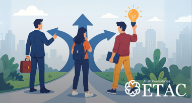 Jovenes eligiendo entre ser jefe empleado o emprendedor
